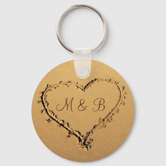 Hart bij de Beach Personalized Monogrammen Sleutelhanger (Voorkant)