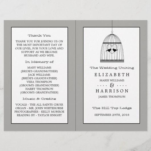  Hart Birdcage Wedding Bi-voudig Programma (Voorkant)