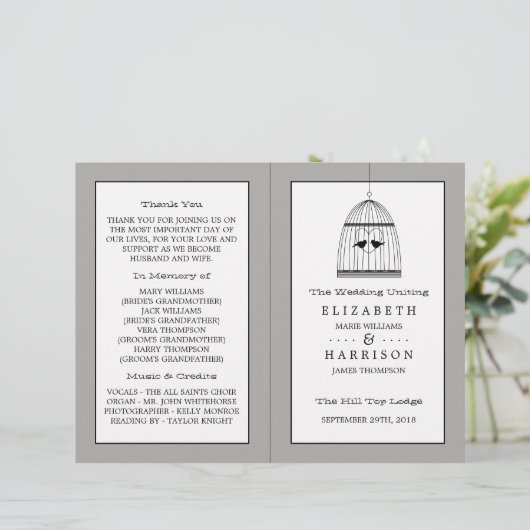  Hart Birdcage Wedding Bi-voudig Programma (Staand voorkant)