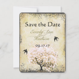 Hart Blaadje Roze Boom Vintage Vogel Trouwdatum Ka Save The Date