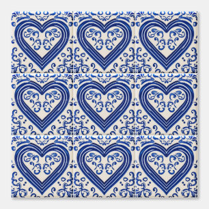  Hart - blauw en crème Nederlands tegel effect Behang