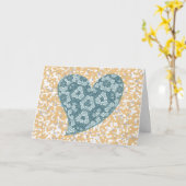 Hart blauwe en gouden Valentijnsdag Vintage Patron Kaart (Gele Bloem)