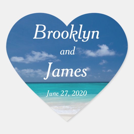 Hart Blauwe Strand Huwelijk Stickers (Voorkant)