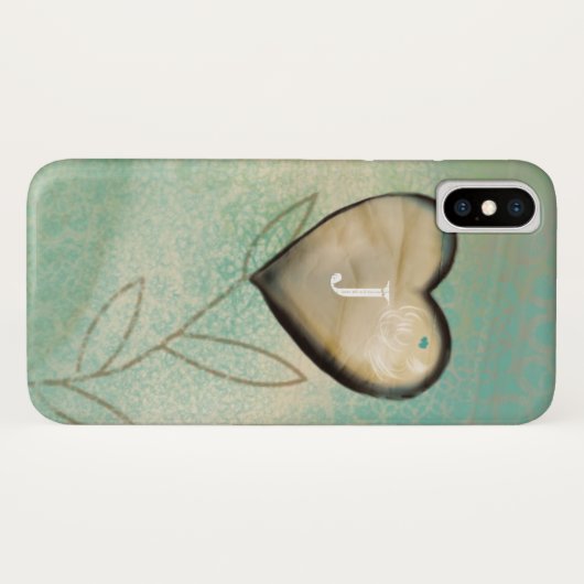  hart Blauwgroen met monogram Initiaal Case-Mate iPhone Case (Achterkant (horizontaal))