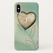 hart Blauwgroen met monogram Initiaal Case-Mate iPhone Case (Achterkant)
