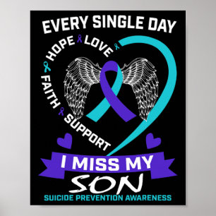 Hart Blauwgroen Paars I Miss My Son Suicide Awaren Poster