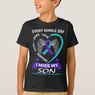 Hart Blauwgroen Paars I Miss My Son Suicide Awaren T-shirt