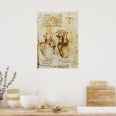 Hart,Bloedvaten,Leonardo Da Vinci,Sepia Poster (Keuken)