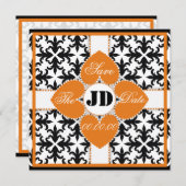 Hart Bloem Op Damast Opslag Bespaar De Datum Aanko Save The Date (Voorkant / Achterkant)