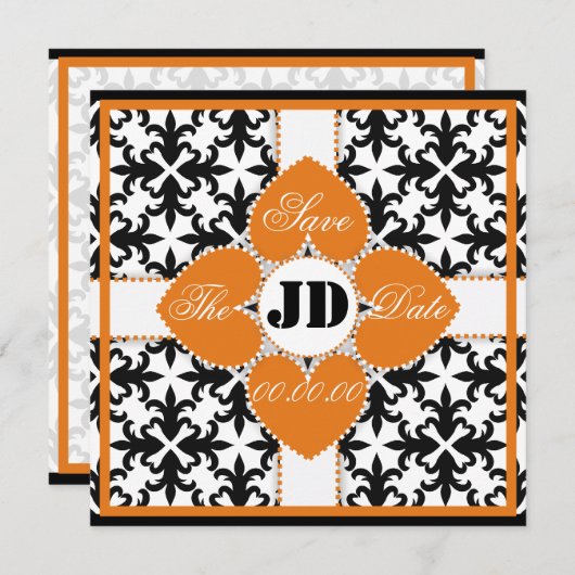 Hart Bloem Op Damast Opslag Bespaar De Datum Aanko Save The Date (Voorkant / Achterkant)