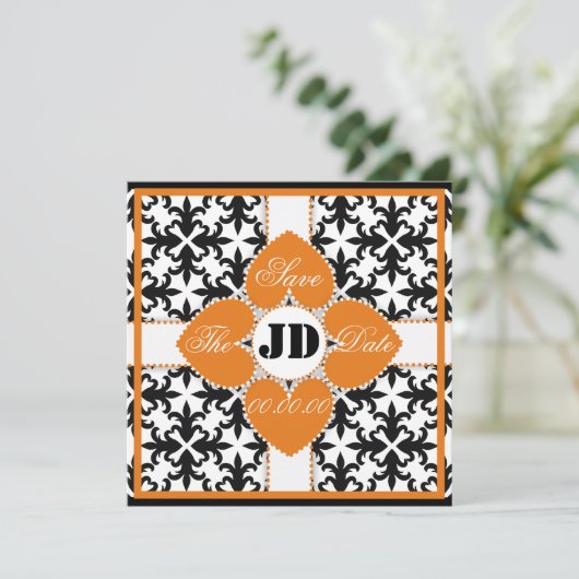 Hart Bloem Op Damast Opslag Bespaar De Datum Aanko Save The Date (Staand voorkant)