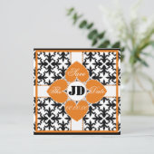 Hart Bloem Op Damast Save The Date Aankondigingen (Staand voorkant)