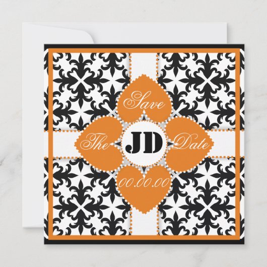 Hart Bloem Op Damast Save The Date Aankondigingen (Voorkant)