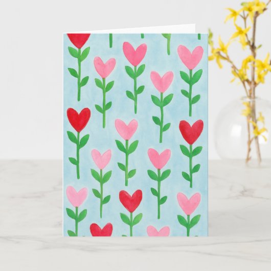 Hart Bloem Waterverf Blanco Wenskaart Kaart (Gele Bloem)