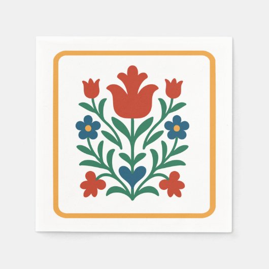 Hart & Bloemblad Bloemrijke Folk Art Feest Servet (Voorkant)