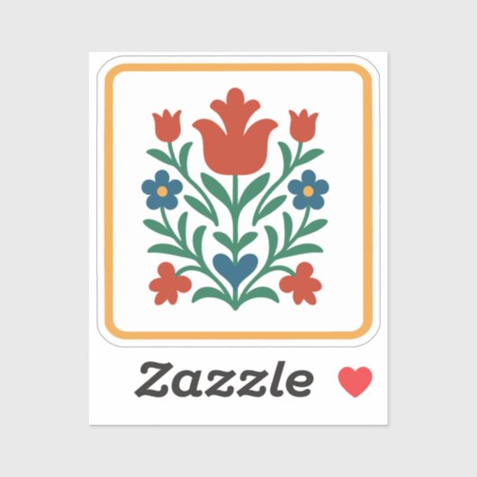 Hart & Bloemblad Bloemrijke Folk Art Feest Sticker (Vel)