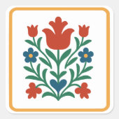 Hart & Bloemblad Bloemrijke Folk Art Feestje Vierkante Sticker (Voorkant)