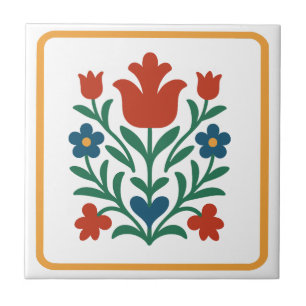 Hart & Bloemblad Bloemschilderkunst Folk Art Tegeltje