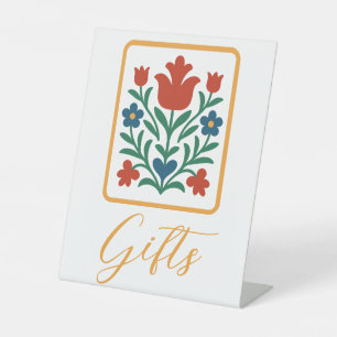 Hart & Bloemen Bloemen Folk Art Gifts Tafelteken Reclamebord Met Voetstuk