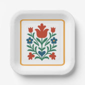 Hart & Bloemen Bloemen Folk Art Party Papieren Bordje (Voorkant)