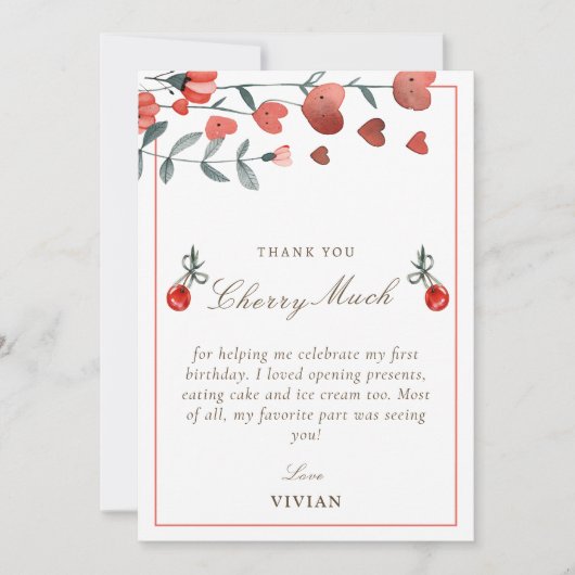 Hart Bloemen Cherry Op Top Verjaardag Dank u kaart (Voorkant)