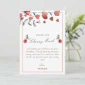 Hart Bloemen Cherry Op Top Verjaardag Dank u kaart (Staand voorkant)