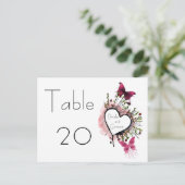 Hart, bloemen en vlinders Tafelnummer Kaart (Staand voorkant)