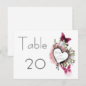 Hart, bloemen en vlinders Tafelnummer Kaart (Voorkant / Achterkant)