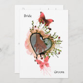 Hart, bloemen en vlinders Uitnodiging (Voorkant / Achterkant)