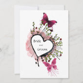 Hart, bloemen en vlinders Uitnodiging (Voorkant)