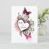Hart, bloemen en vlinders Uitnodiging (Staand voorkant)