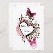 Hart, bloemen en vlinders Uitnodiging (Voorkant / Achterkant)
