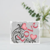 Hart Bloemen LOVE Grunge Briefkaart (Staand voorkant)