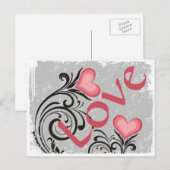 Hart Bloemen LOVE Grunge Briefkaart (Voorkant / Achterkant)