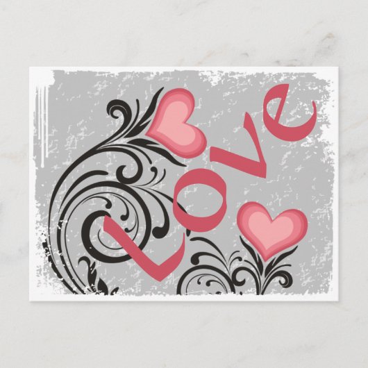 Hart Bloemen LOVE Grunge Briefkaart (Voorkant)