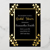 Hart Bloemen op Zwart Goud Vrijgezellenfeest Folie Uitnodiging (Voorkant)