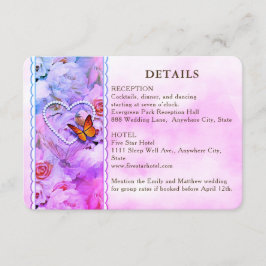 Hart Bloemen Roze Vlinder Bruiloft Gast Details Informatiekaartje