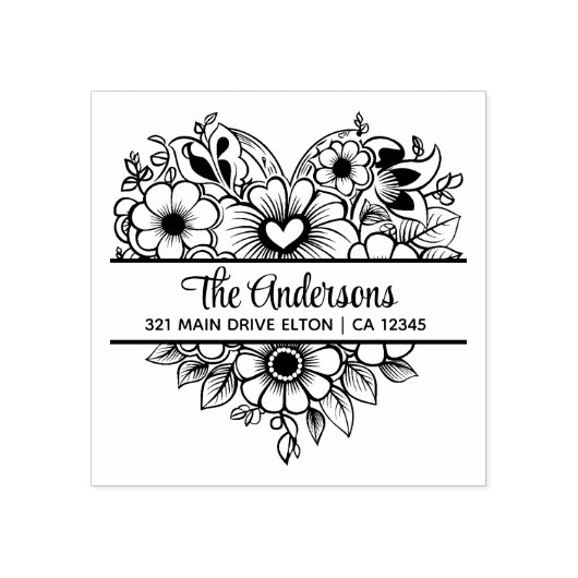 Hart bloemen Split Monogram Thema Rubberstempel (Afrduk)