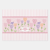 Hart Bloemen Stripes Inpakpapier Vel (Voorkant)