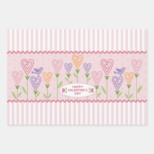 Hart Bloemen Stripes Inpakpapier Vel (Voorkant)