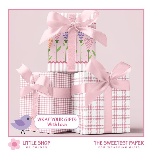 Hart Bloemen Stripes Inpakpapier Vel