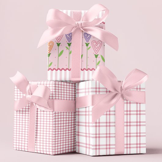 Hart Bloemen Stripes Inpakpapier Vel