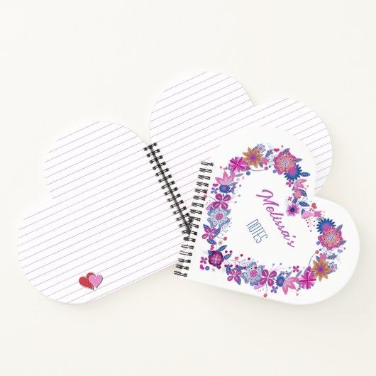Hart bloemenkrans roze blauw naam notitieboek (Binnen)