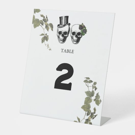 Hart Bloemenschedels Bruiloft Tafelnummer Reclamebord Met Voetstuk (Voorkant)