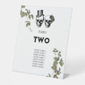 Hart Bloemenschedels Bruiloft Tafelnummer Reclamebord Met Voetstuk (Voorkant)