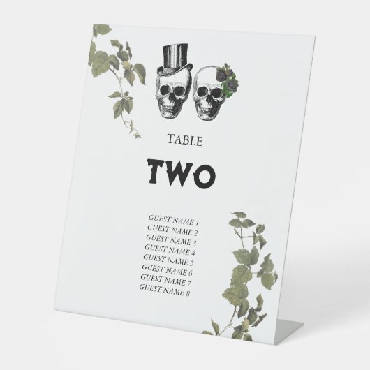 Hart Bloemenschedels Bruiloft Tafelnummer Reclamebord Met Voetstuk (Voorkant)