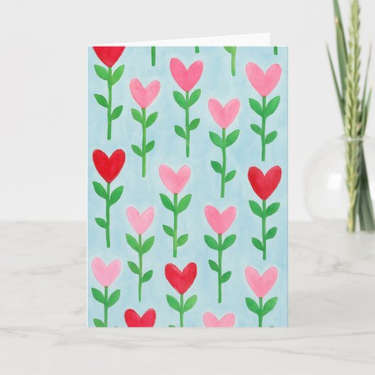 Hart Bloemenschildering in Waterverf Lege Kaart (Voorkant)