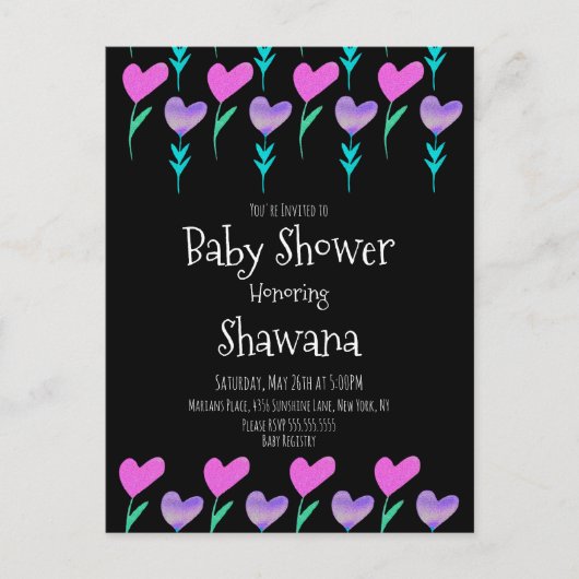 Hart Bloemige Valentijnsdag Baby Shower Uitnodigin Briefkaart (Voorkant)