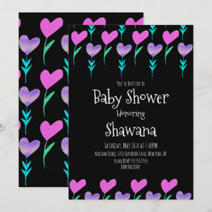 Hart Bloemige Valentijnsdag Baby Shower Uitnodigin Kaart