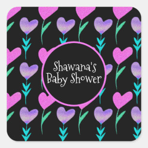 Hart Bloemige Valentijnsdag Baby Shower    Vierkante Sticker